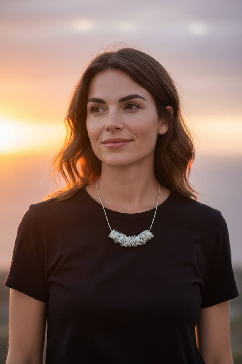 Silver plated wire minimalisg statement neckpiece