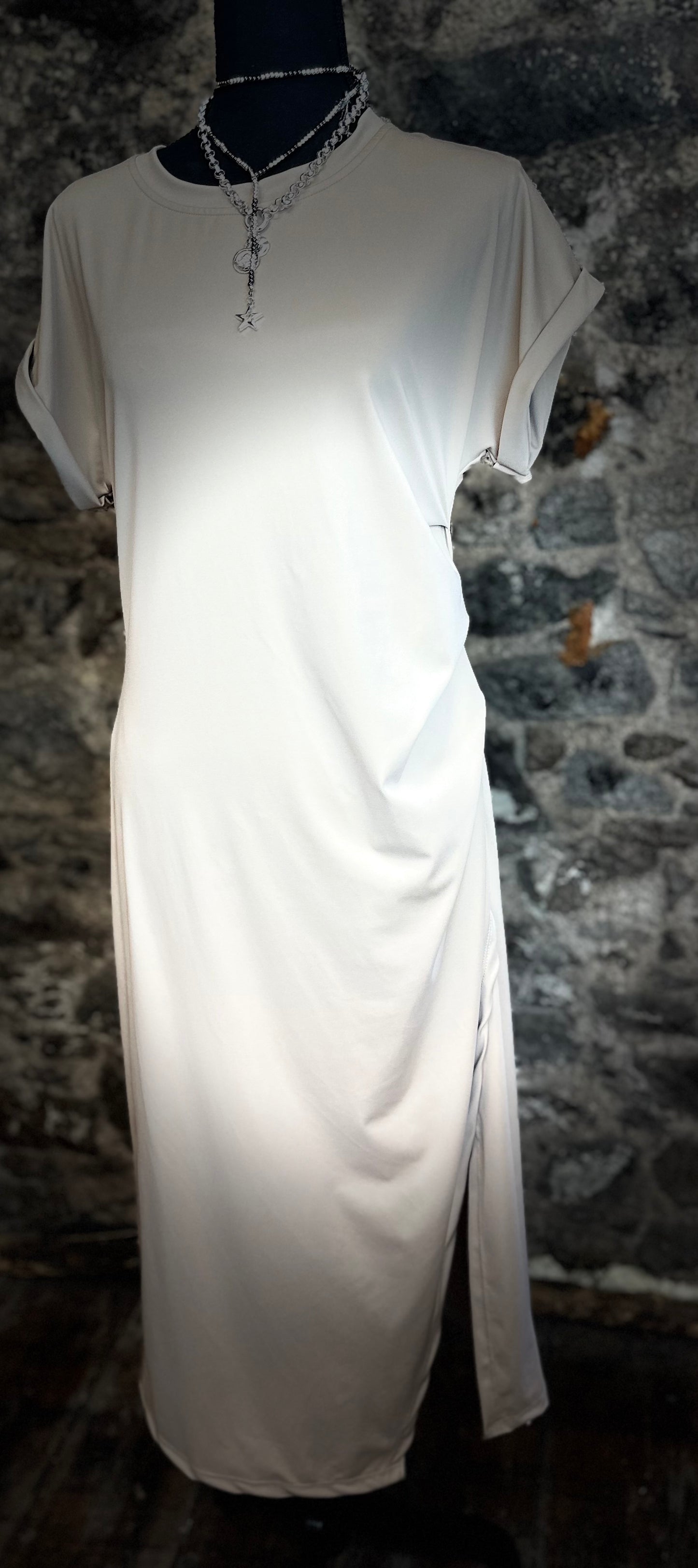 “Kiva  “Italian side split dress warm beige