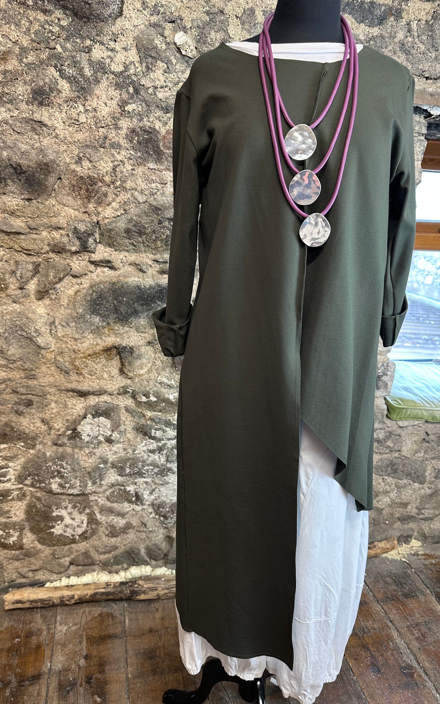 “Mayla  “ forest green asymmetric Italian tunic
