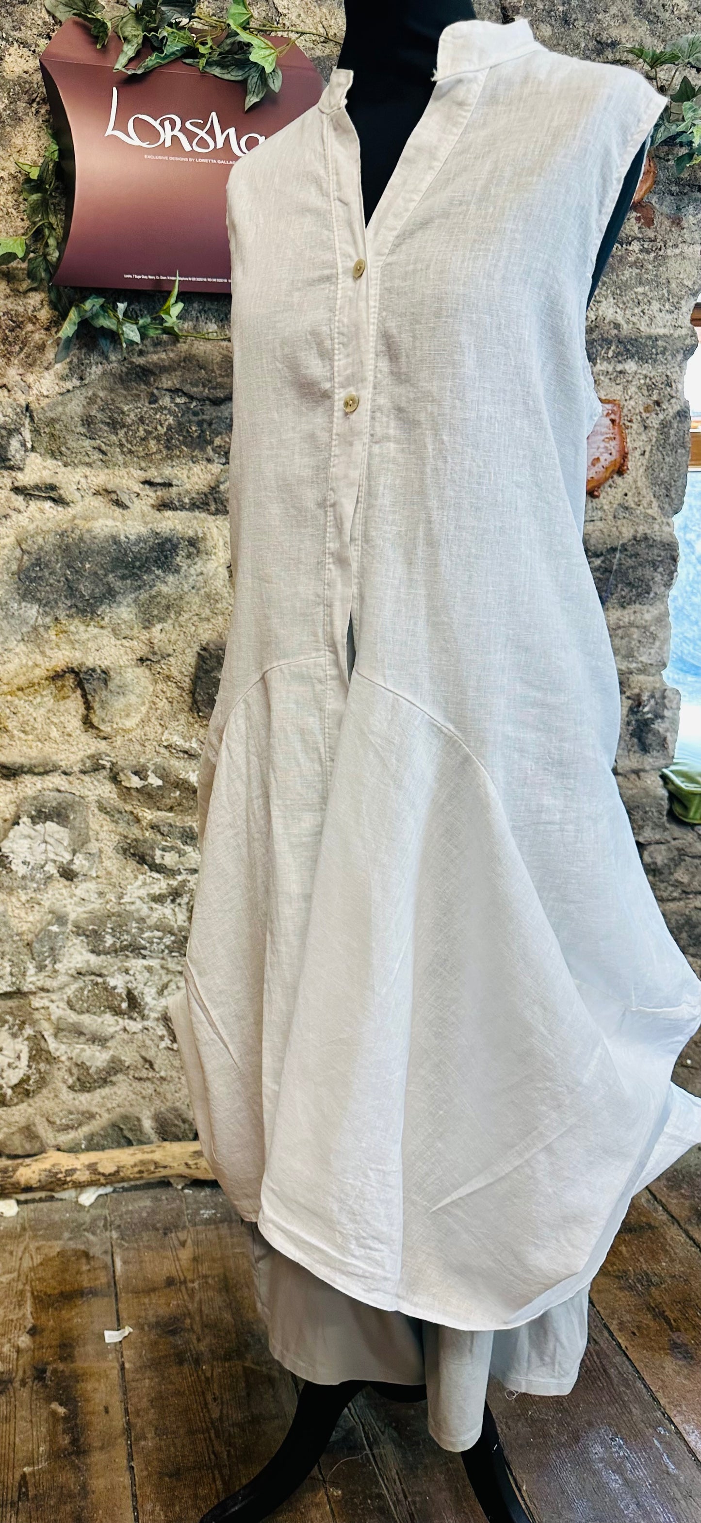 “Contessa” brilliant white Italian linen pin tuck tunic dress