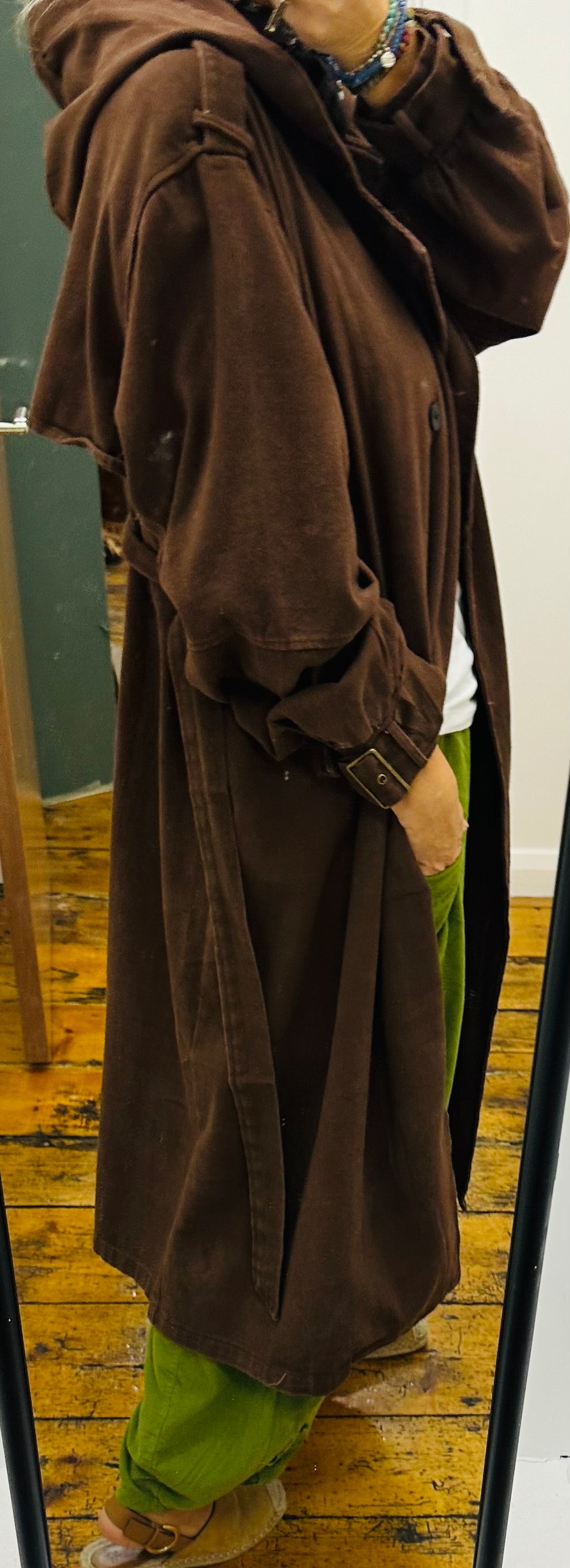 “Felicity “ coco brown hoided Italian trench coat