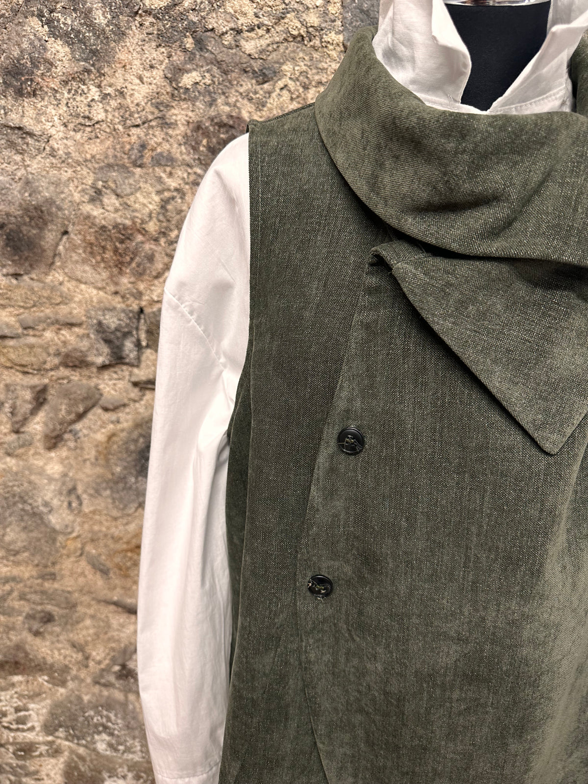 “Mandy “ olive kaki Italian asymmetric waistcoat
