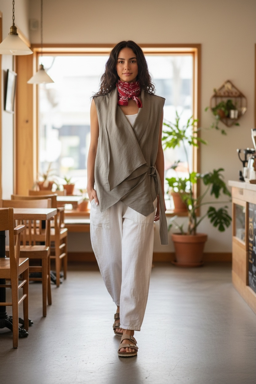 “Goretti” stone Italian asymmetric waistcoat
