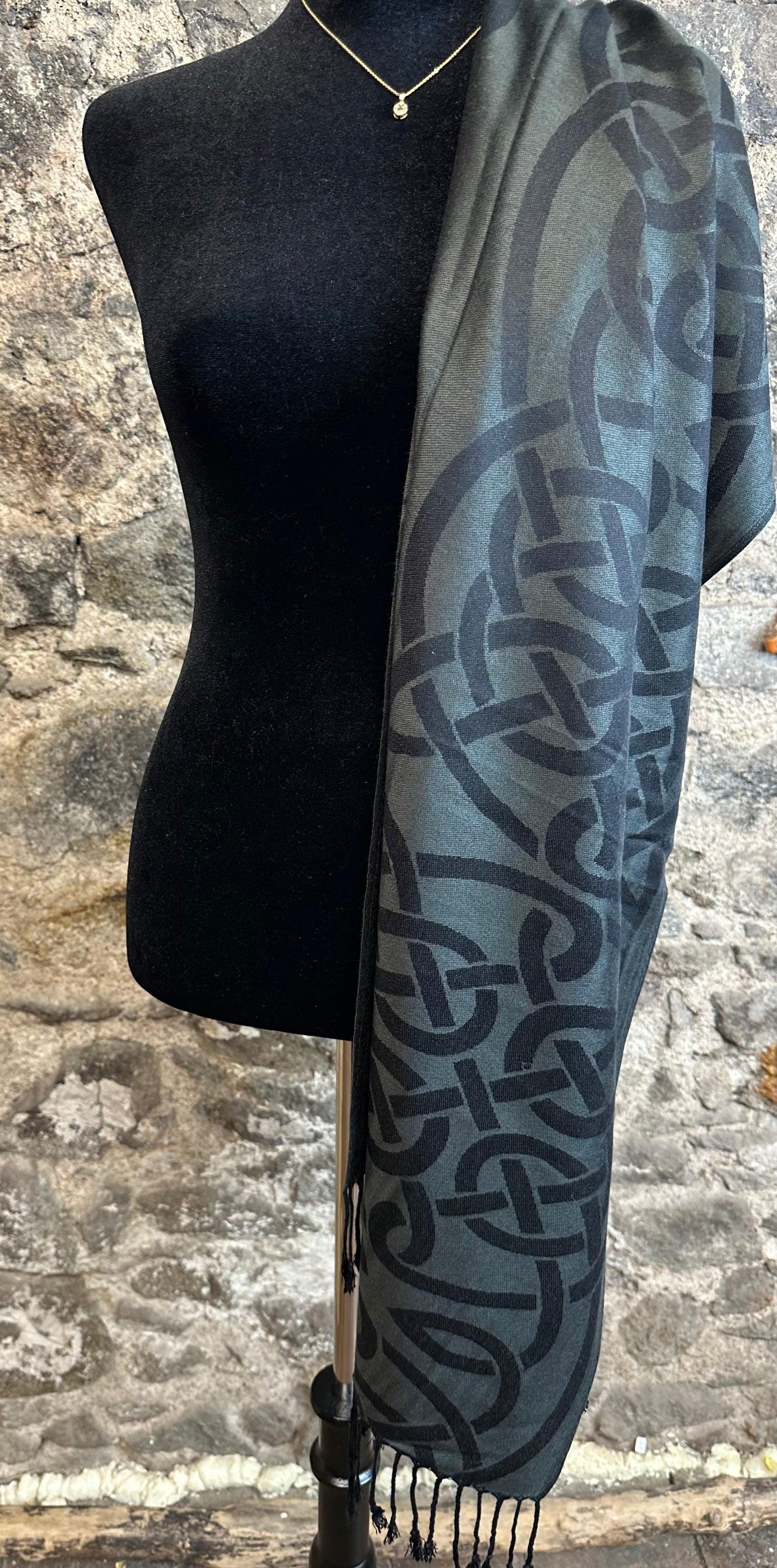 Ebony black heritage Irish designed knotwork pashmina