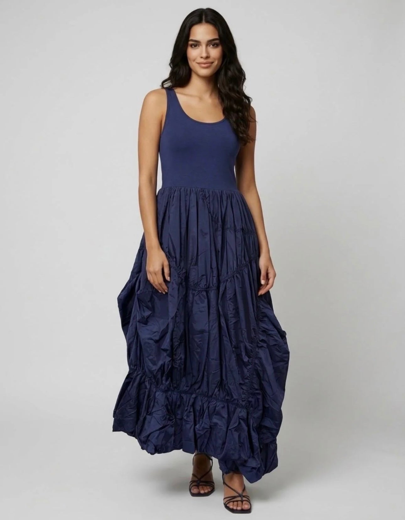 “Raina “ indigo mixed fabric Italian dress