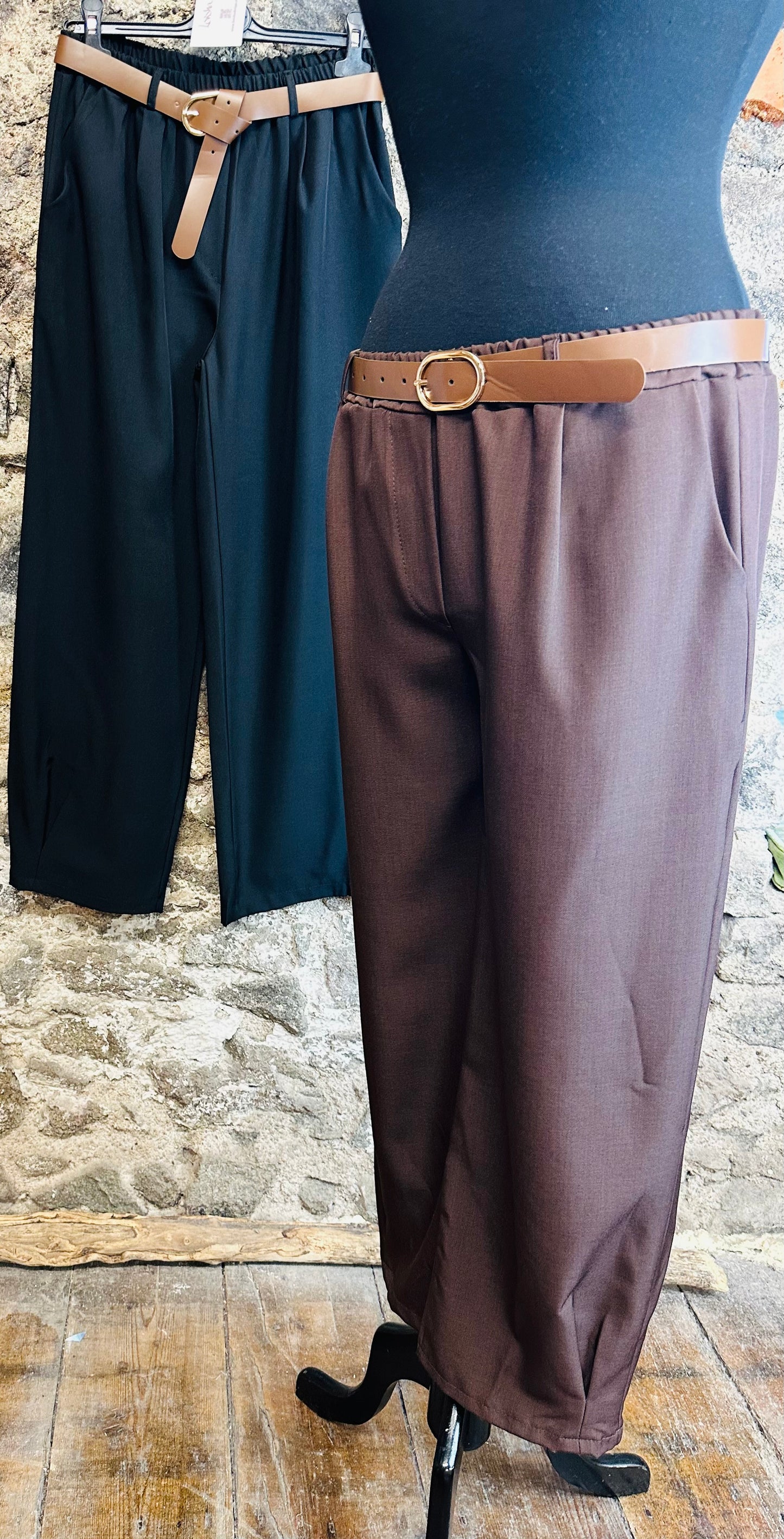 “Mary Beth” chocolate Italian pintuck dress trouser