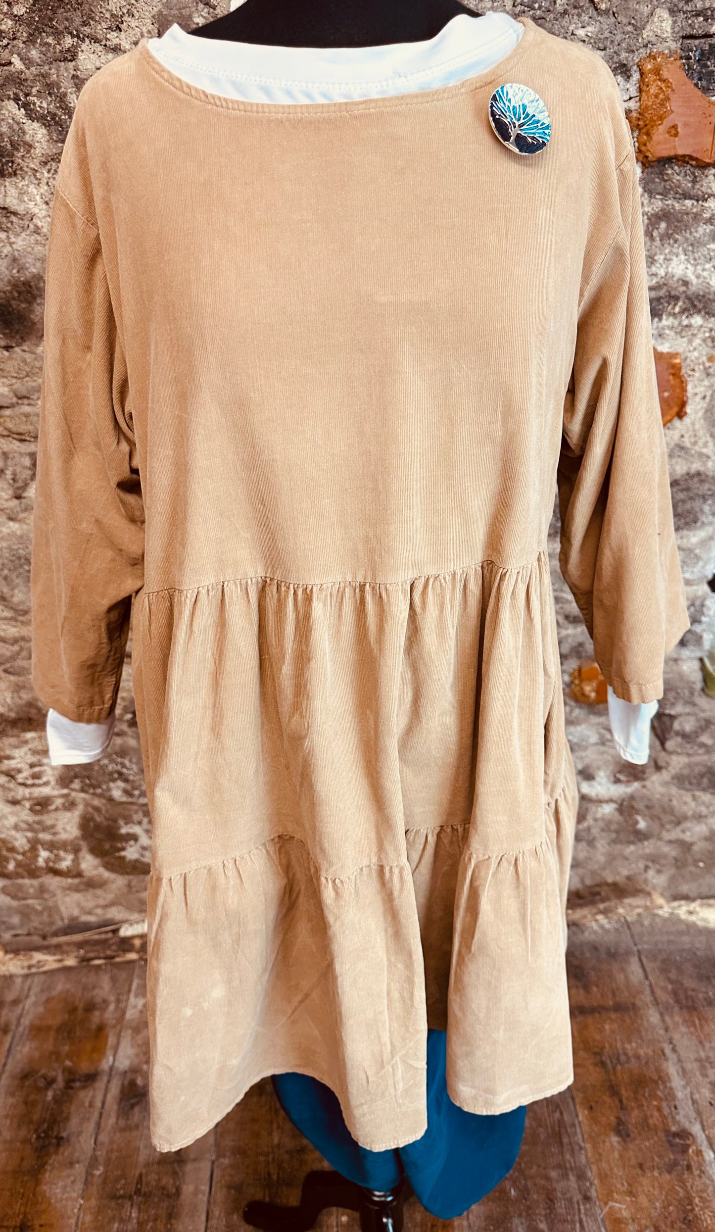 “Katie” warm caramel Italian fine corduroy tunic dress