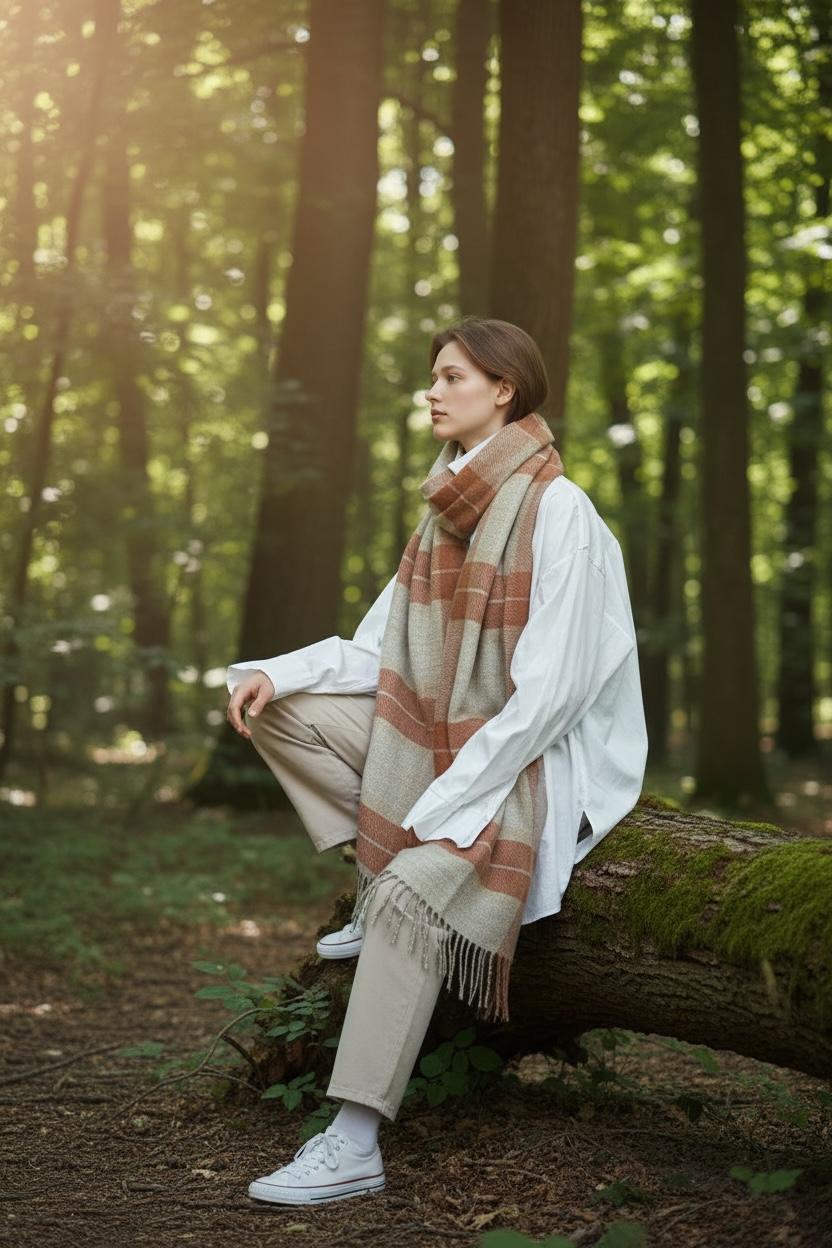 Heritage mocha and terracotta plaid wrap