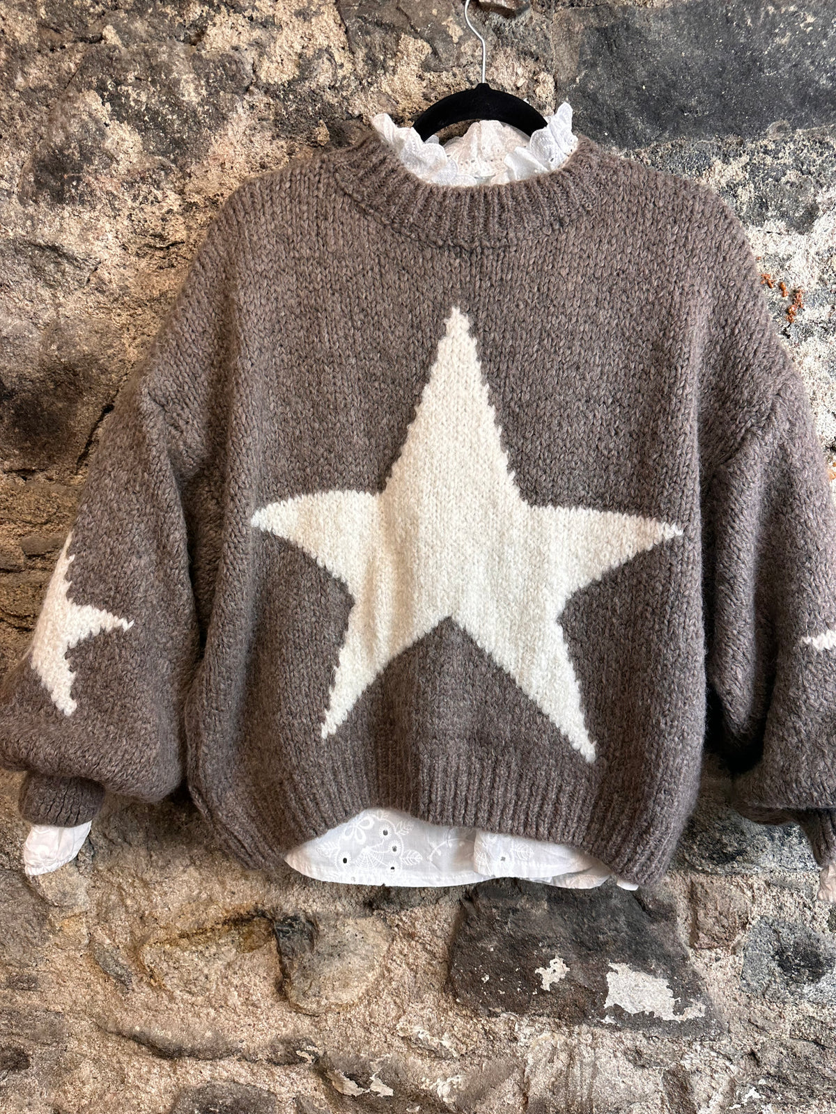 “Bowie “ cream and chocolate Italian crew neck knit