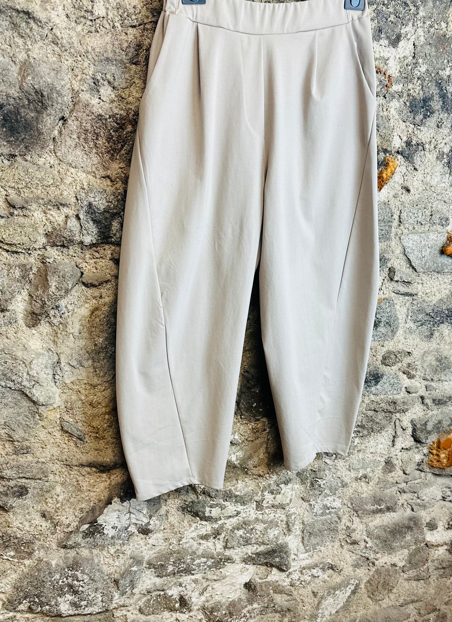 “Lottie”barrel leg Italian cocoon trouser beige mocha