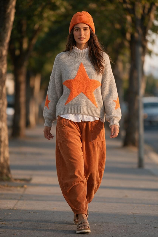 “Bowie “mocha and tangerine Italian knit