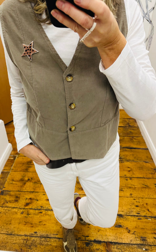 “Farrah” stone pin corduroy waist coat