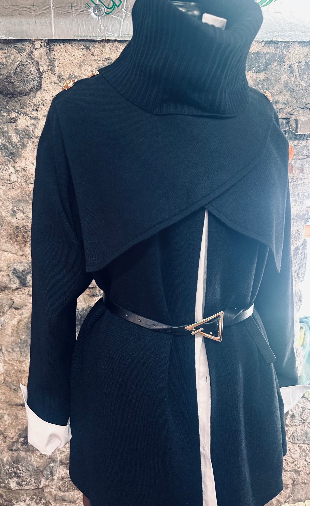 “Rosie “Italian cape collar  belted knit