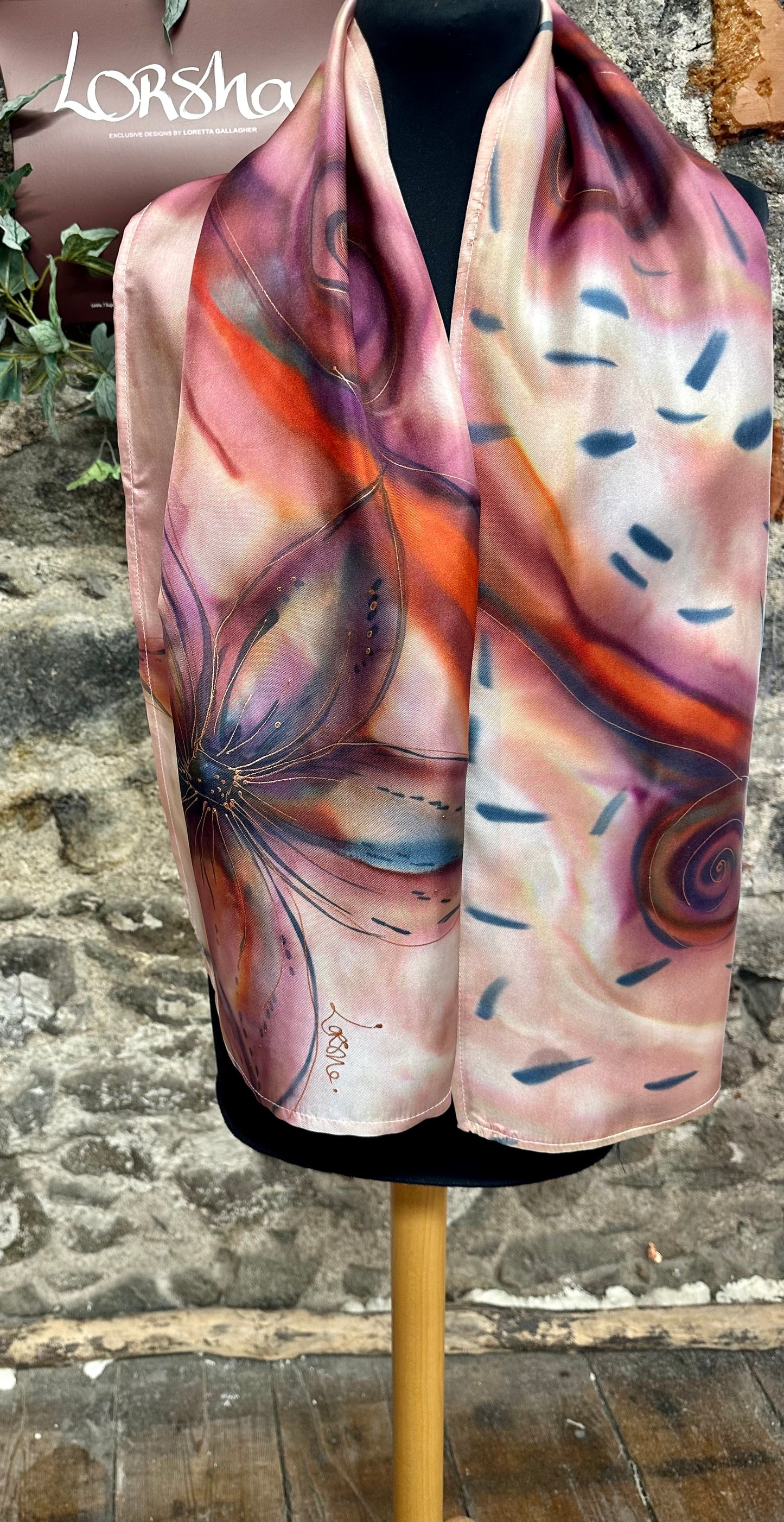 Lorshadesign Handpainted twill silk scarf