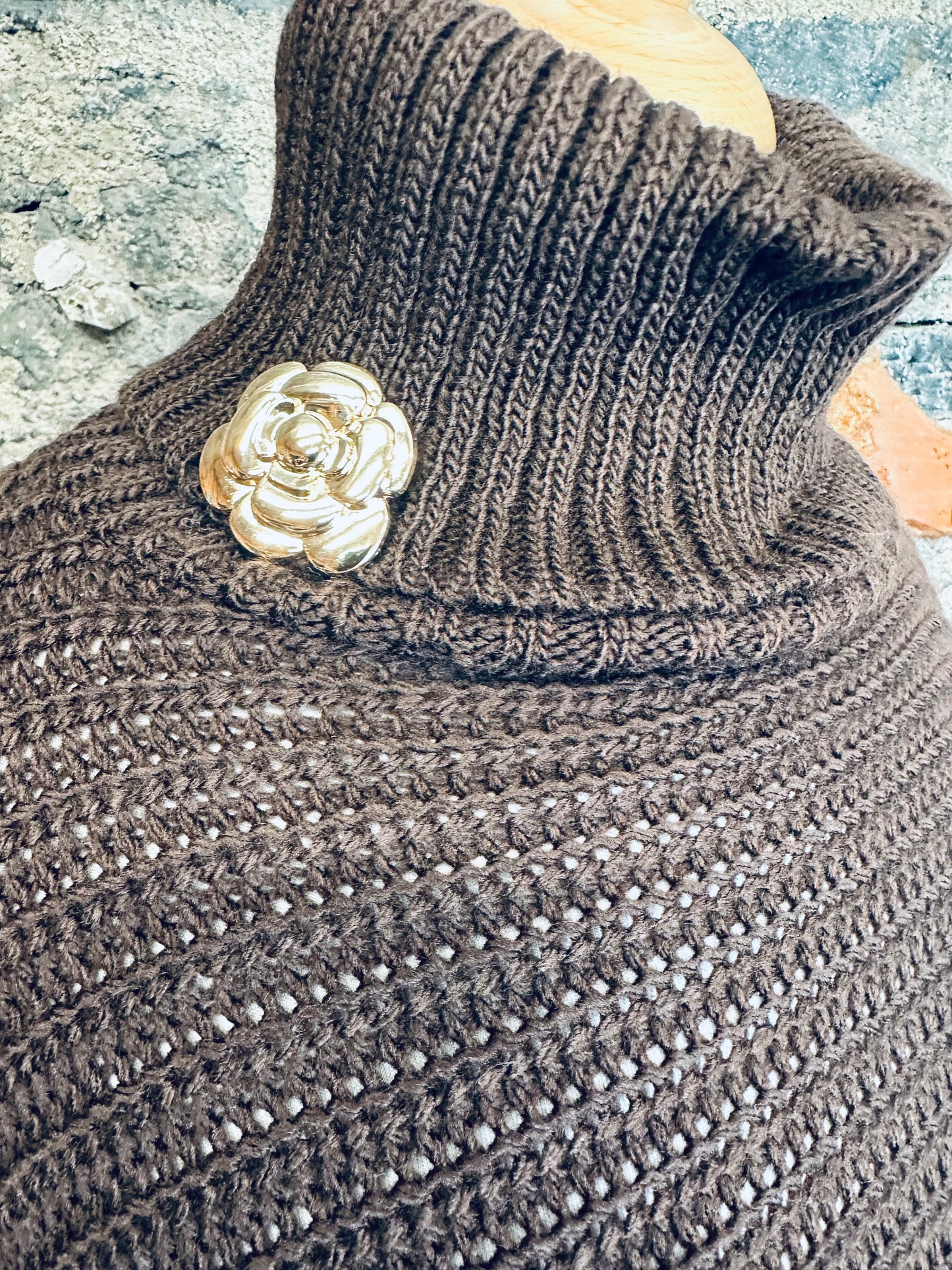 “Darina” chocolate high neck polo poncho