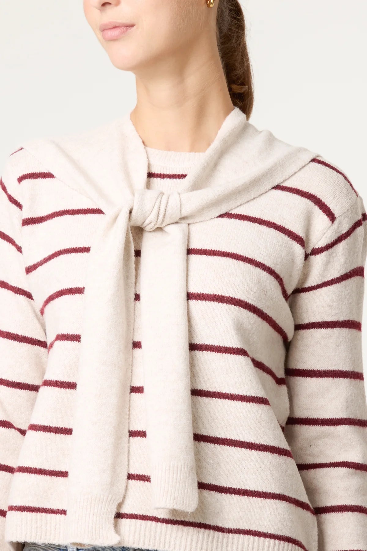 “Sienna “ burgundy and cream italian knit with detachable collar