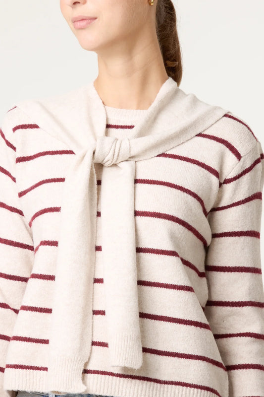 “Sienna “ burgundy and cream italian knit with detachable collar