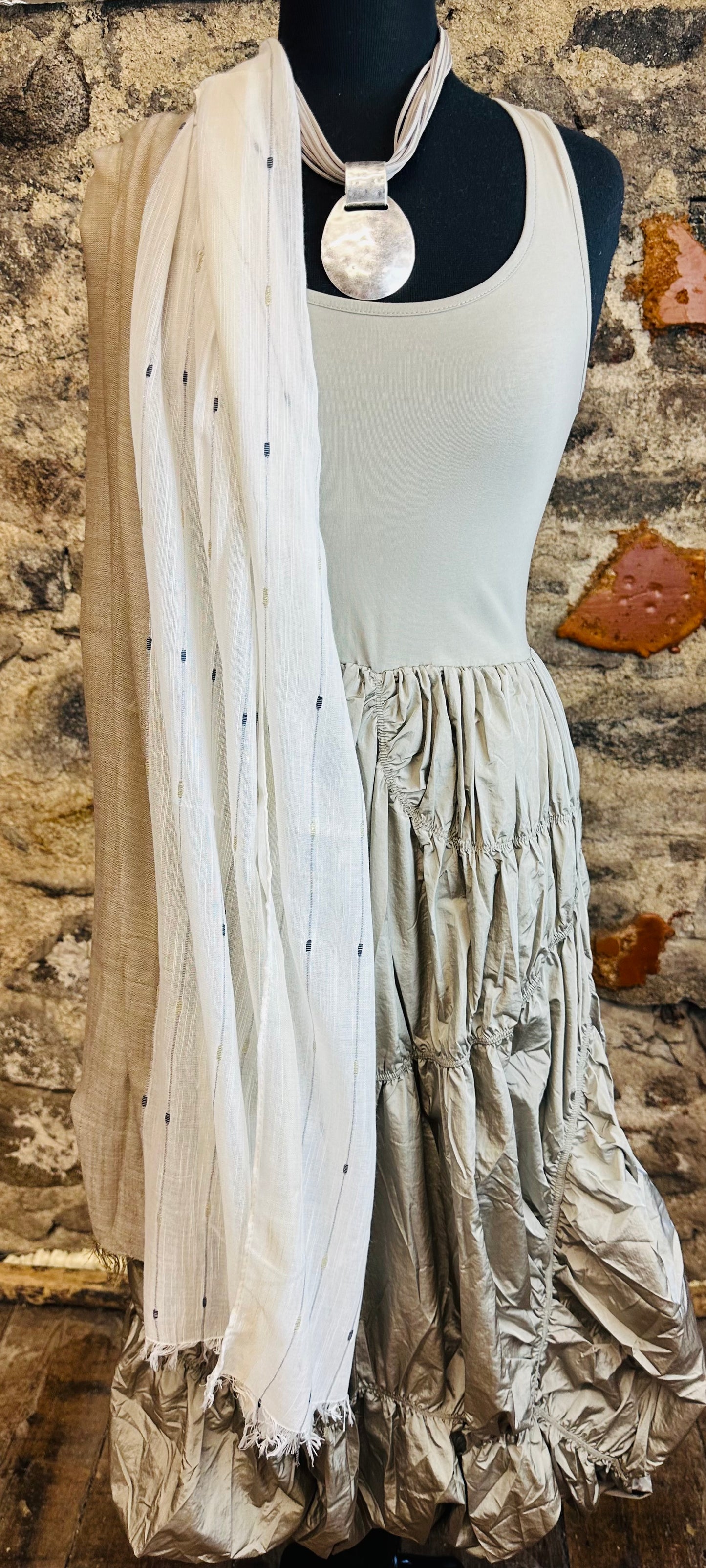 “Annabelle “ mocha and ivory fine linen look scarf
