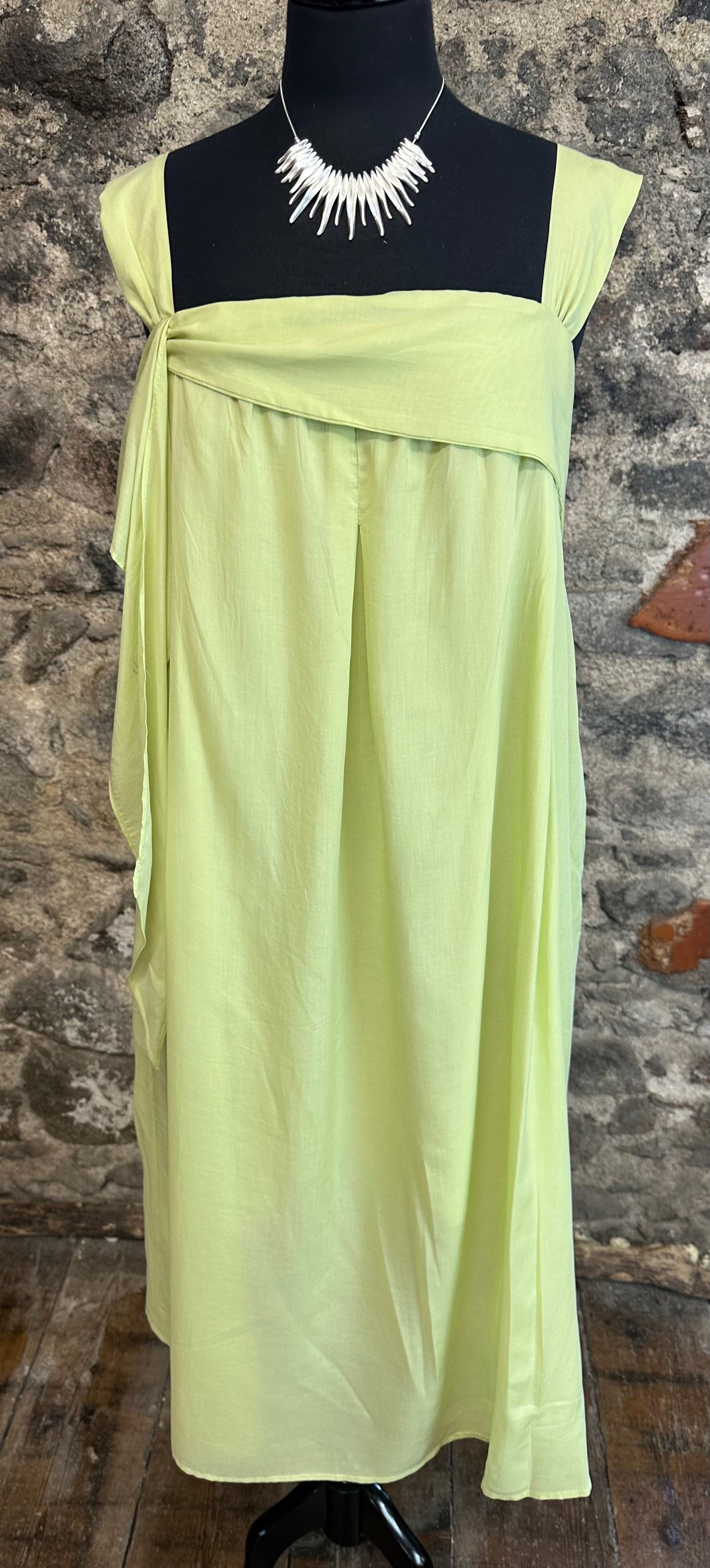 “Marguerite “ Italian lime green cotton lined midi dress