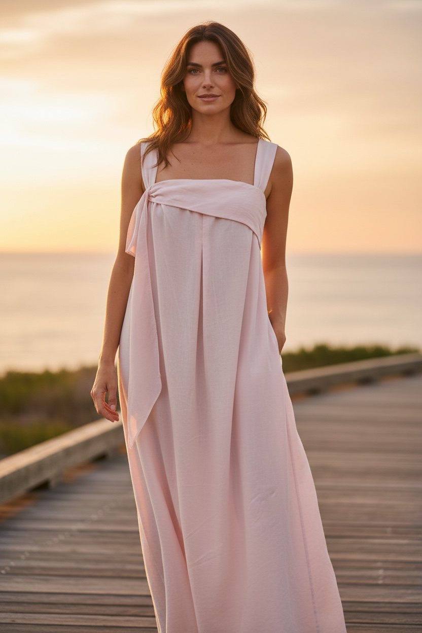 “Marguerite “ blush pink Italian cotton lined dress