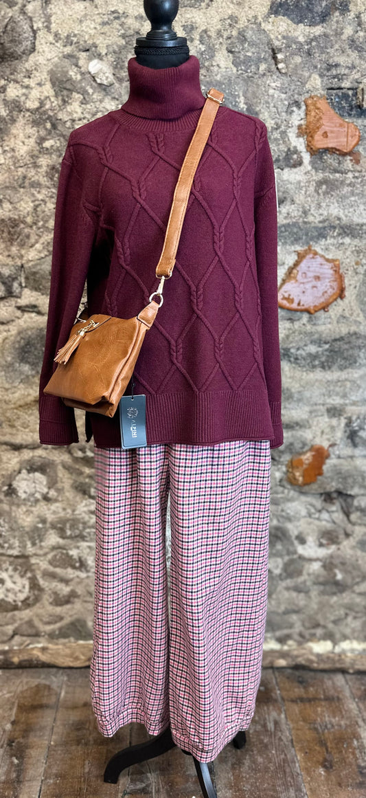 “Natalie “ Bordeaux Italian cable knit polo