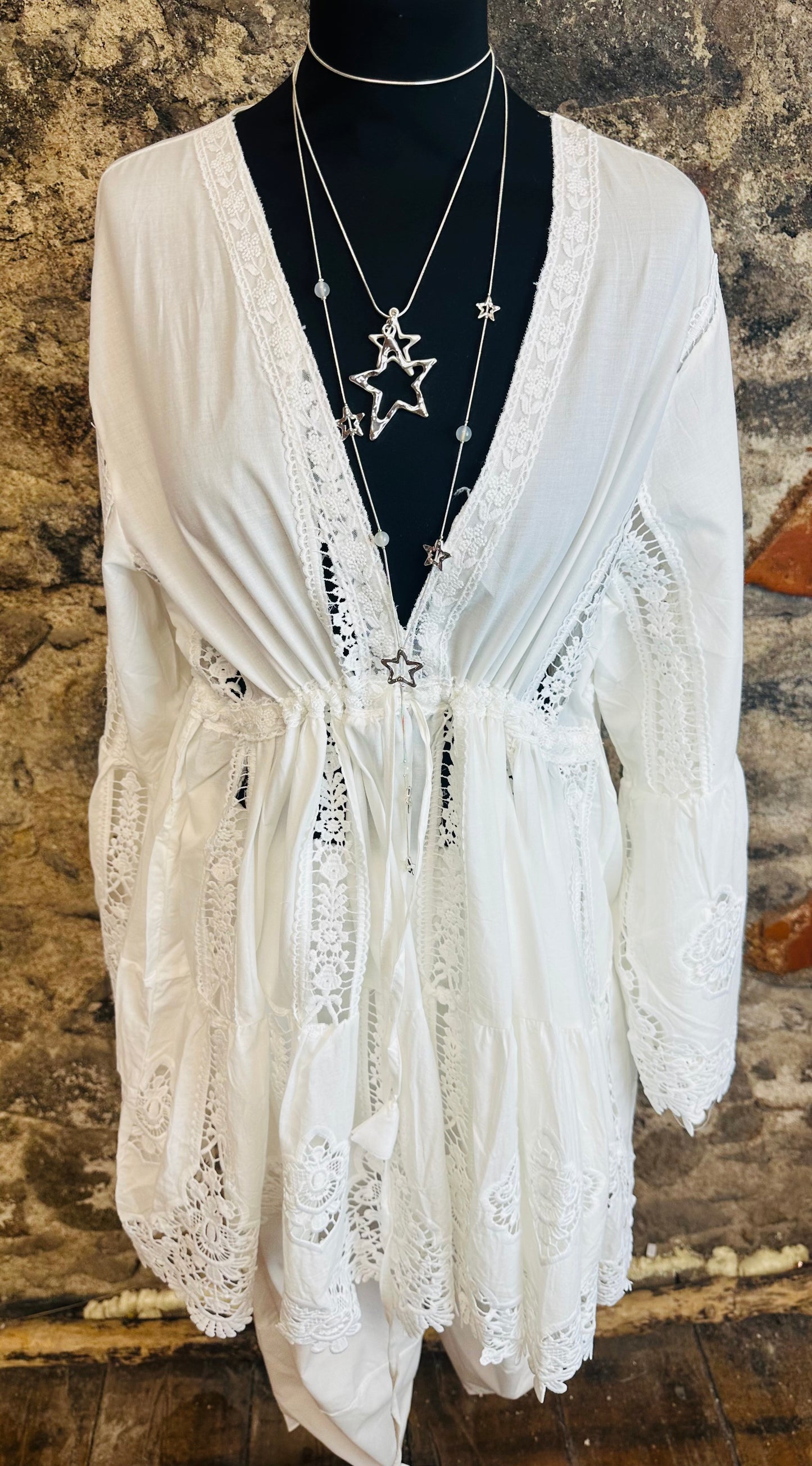 “Beatrice “ intricate detailed boho Ivory Italian tunic