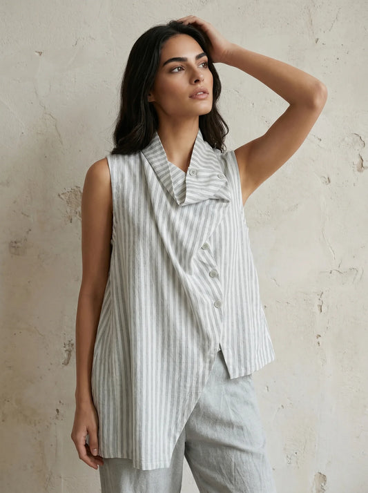 “Mabel “ sage green and white striped Italian linen mix waist coat