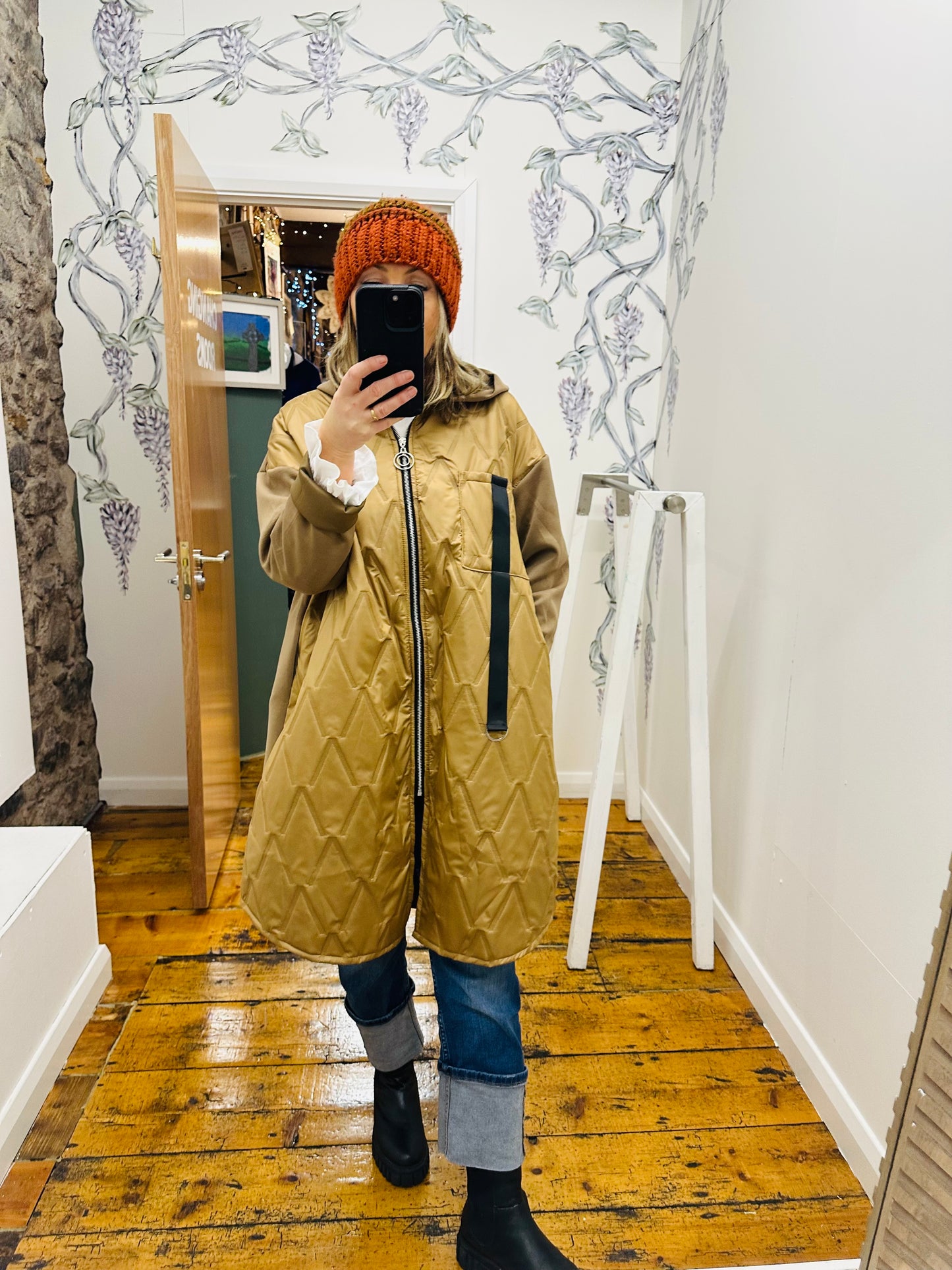 “Della” antique gold Italian hooded jacket