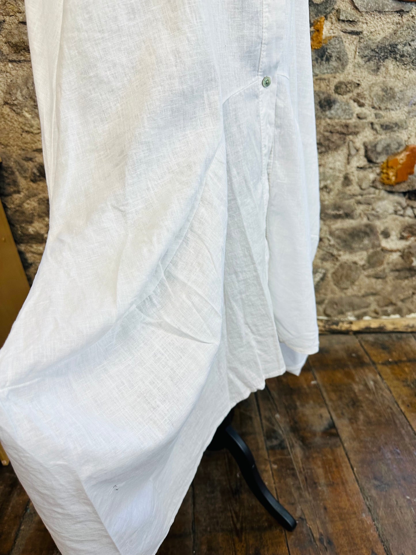 “Contessa” brilliant white Italian linen pin tuck tunic dress