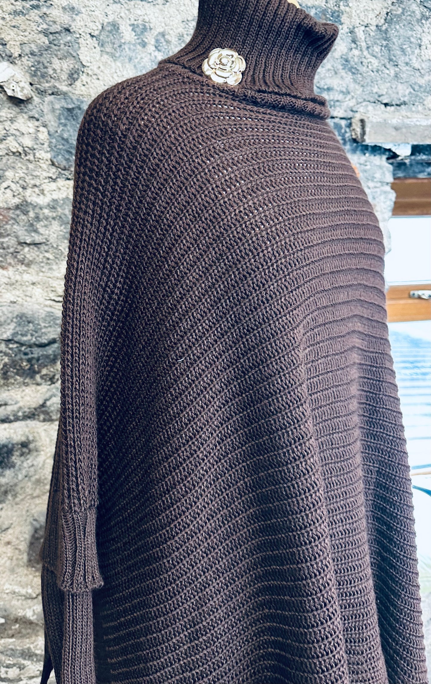 “Darina” chocolate high neck polo poncho