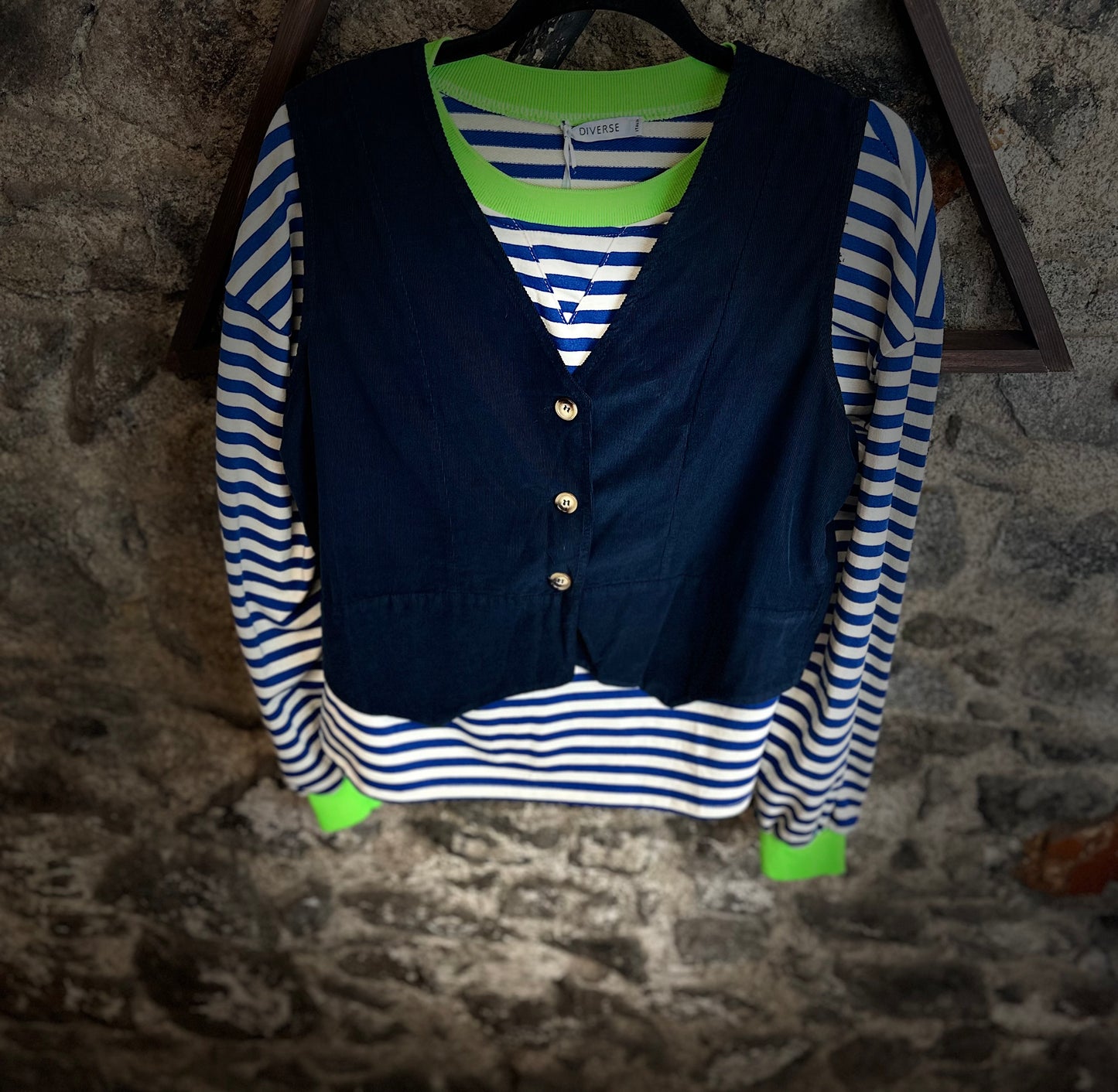 “Misty “ cobalt blue and electric lime casual sweatshirt