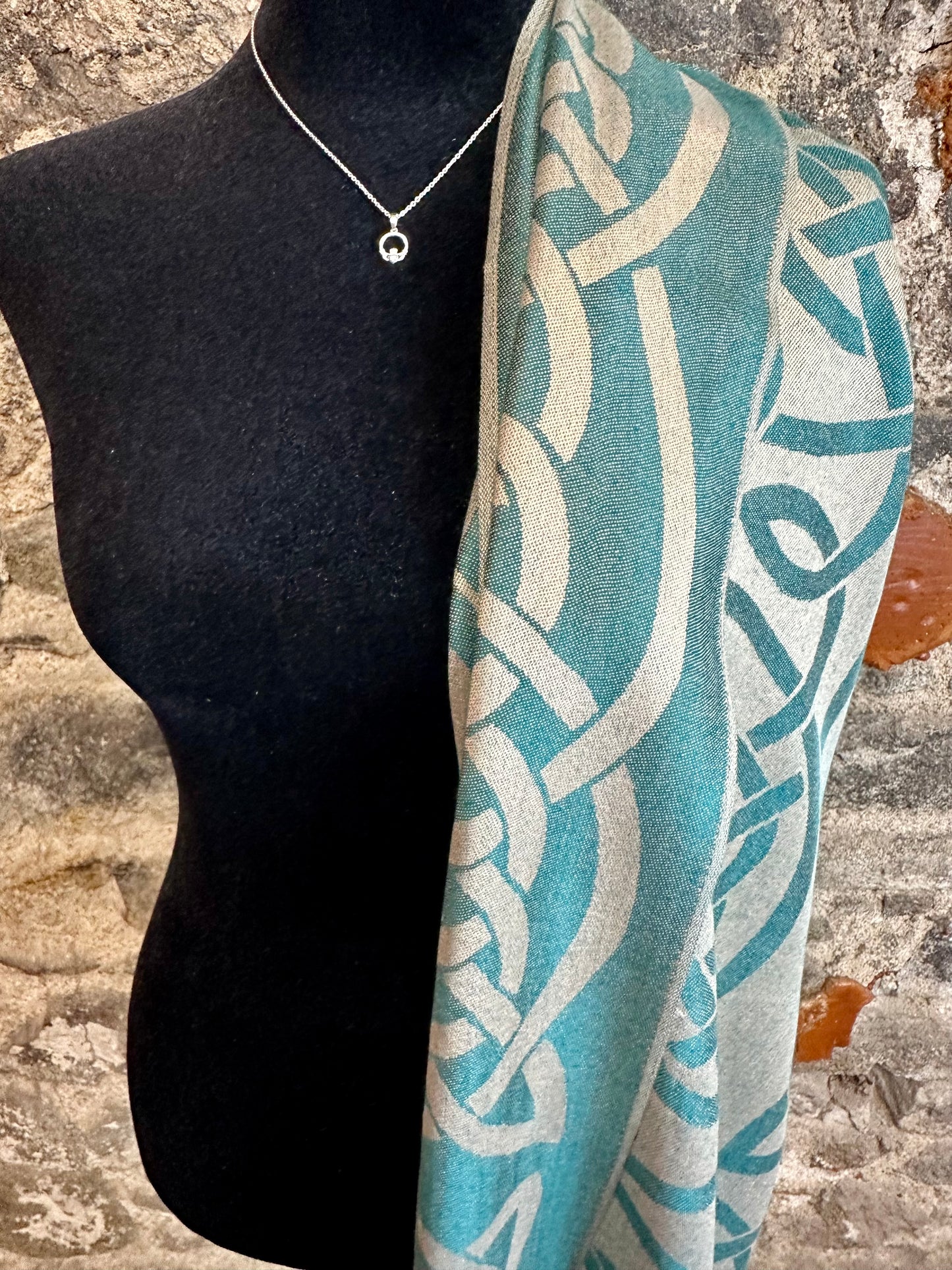 Heritage green Irish designed knotwork pashmina