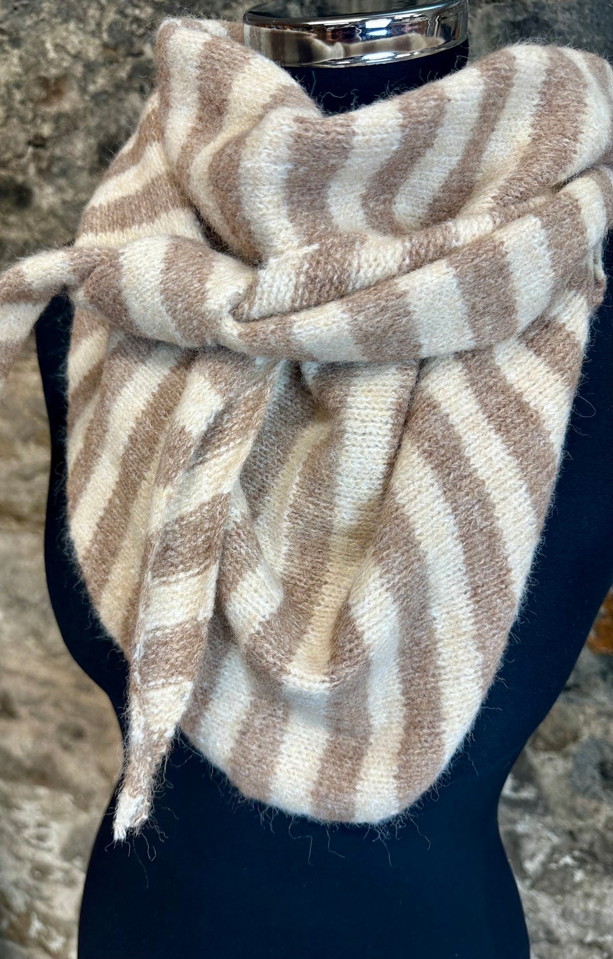 Nelly ..Mocha  and cream strip Bretton triangle knit