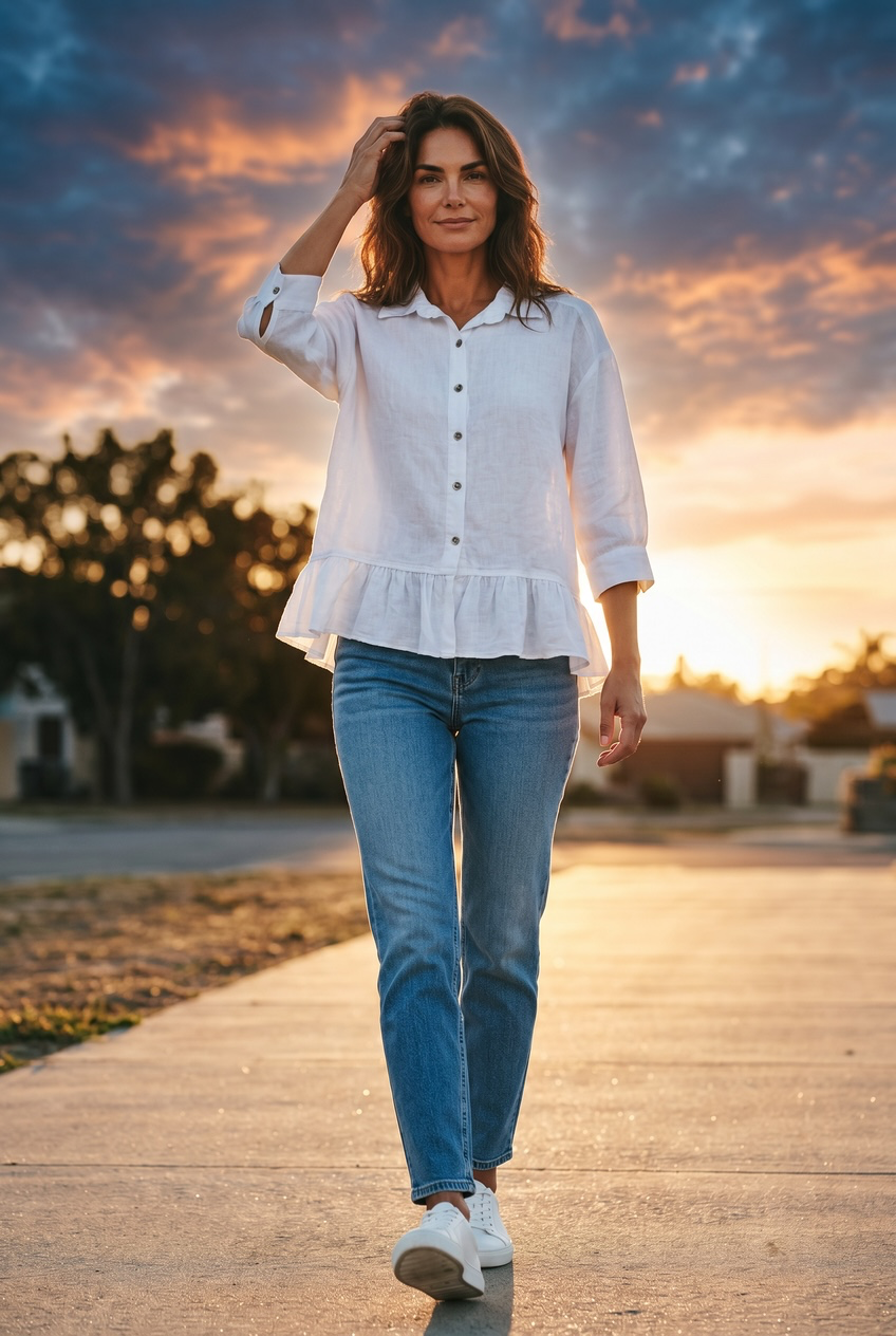 “Freya “ white linen Italian frill shirt