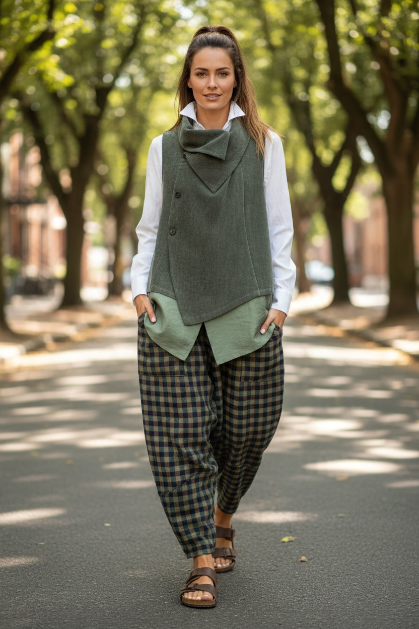 “Mandy “ olive kaki Italian asymmetric waistcoat