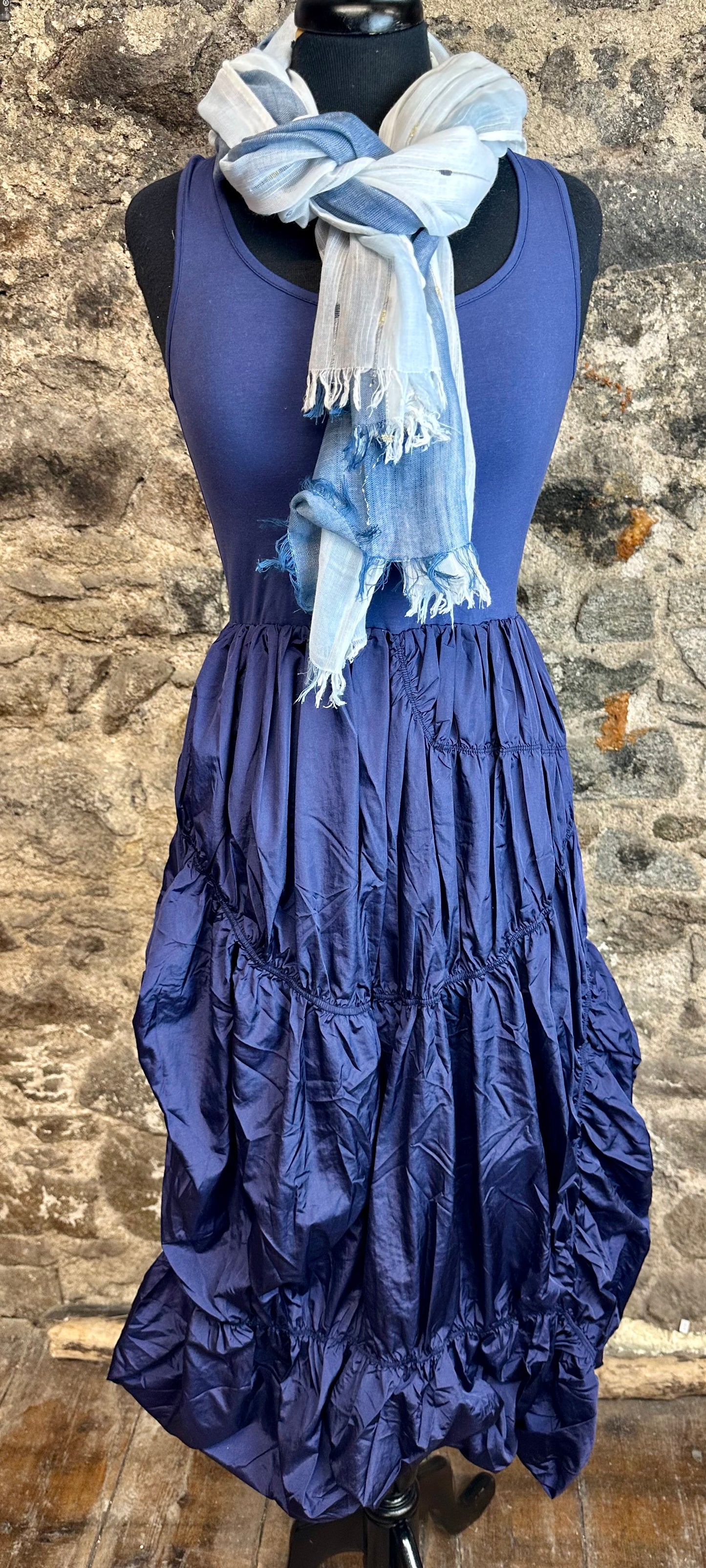 “Raina “ indigo mixed fabric Italian dress