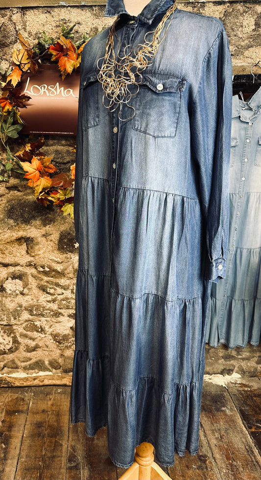 “Calai “ indigo denim soft Italian dress shirt dress