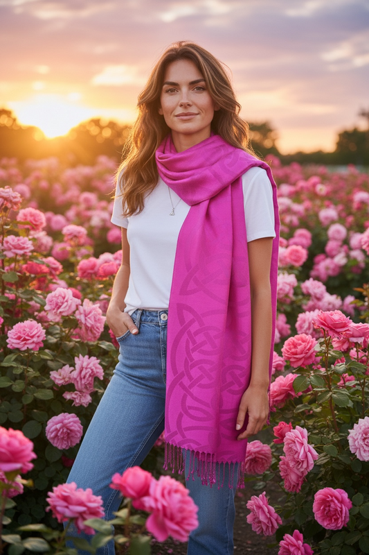 Fuschia heritage Irish designed knotwork pashmina