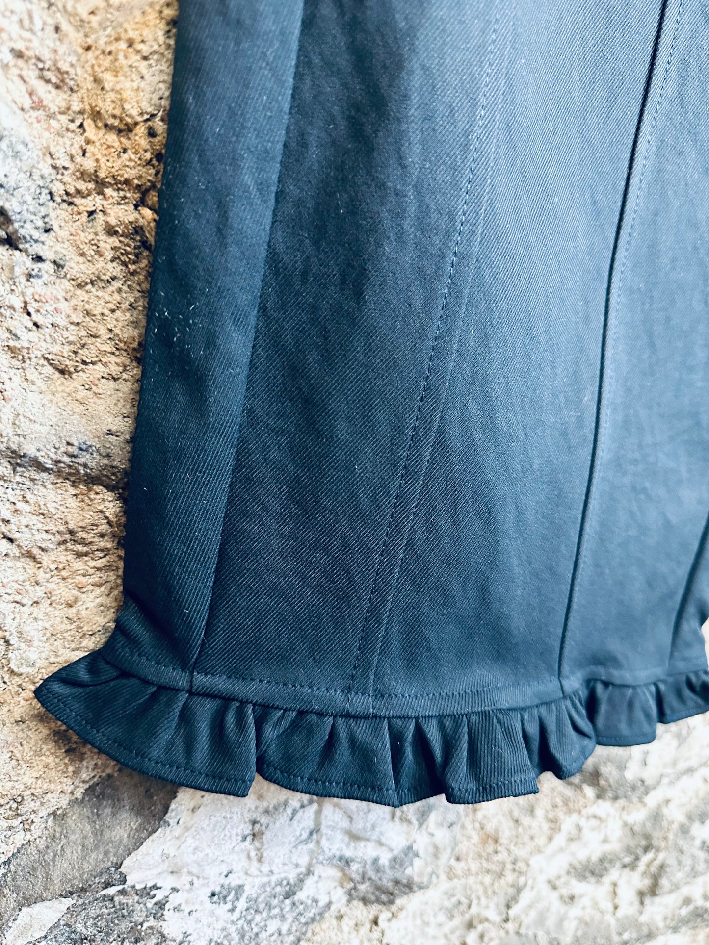 “Nicky “ ankle graze dark navy frill cuff canvas trouser