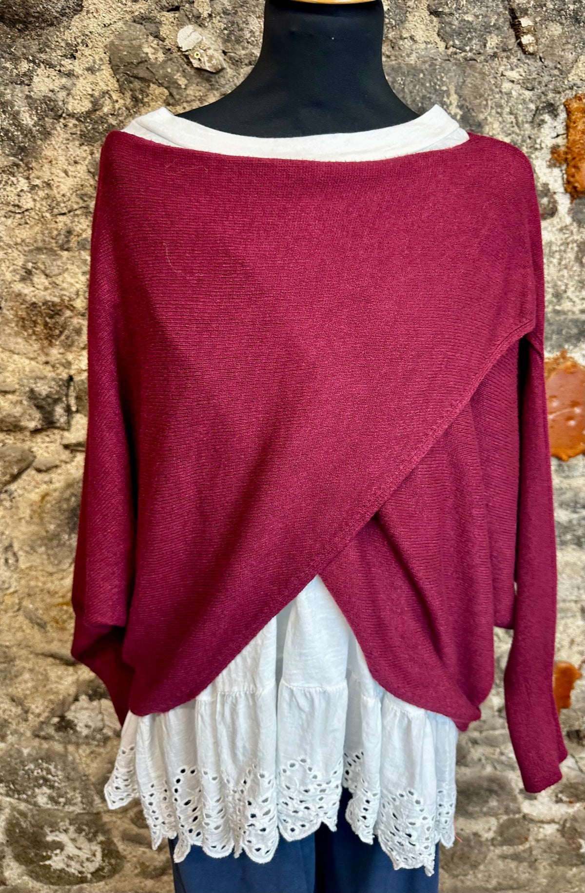 “Sadie “ Bordeaux Italian crossover knit