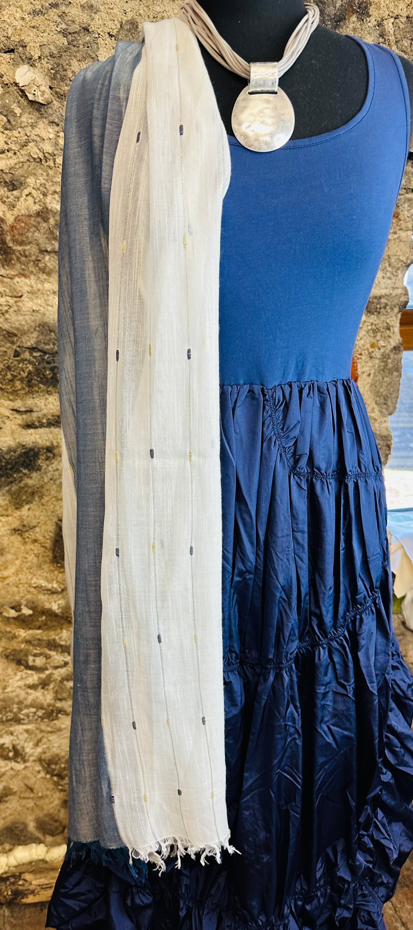 “Raina “ indigo mixed fabric Italian dress