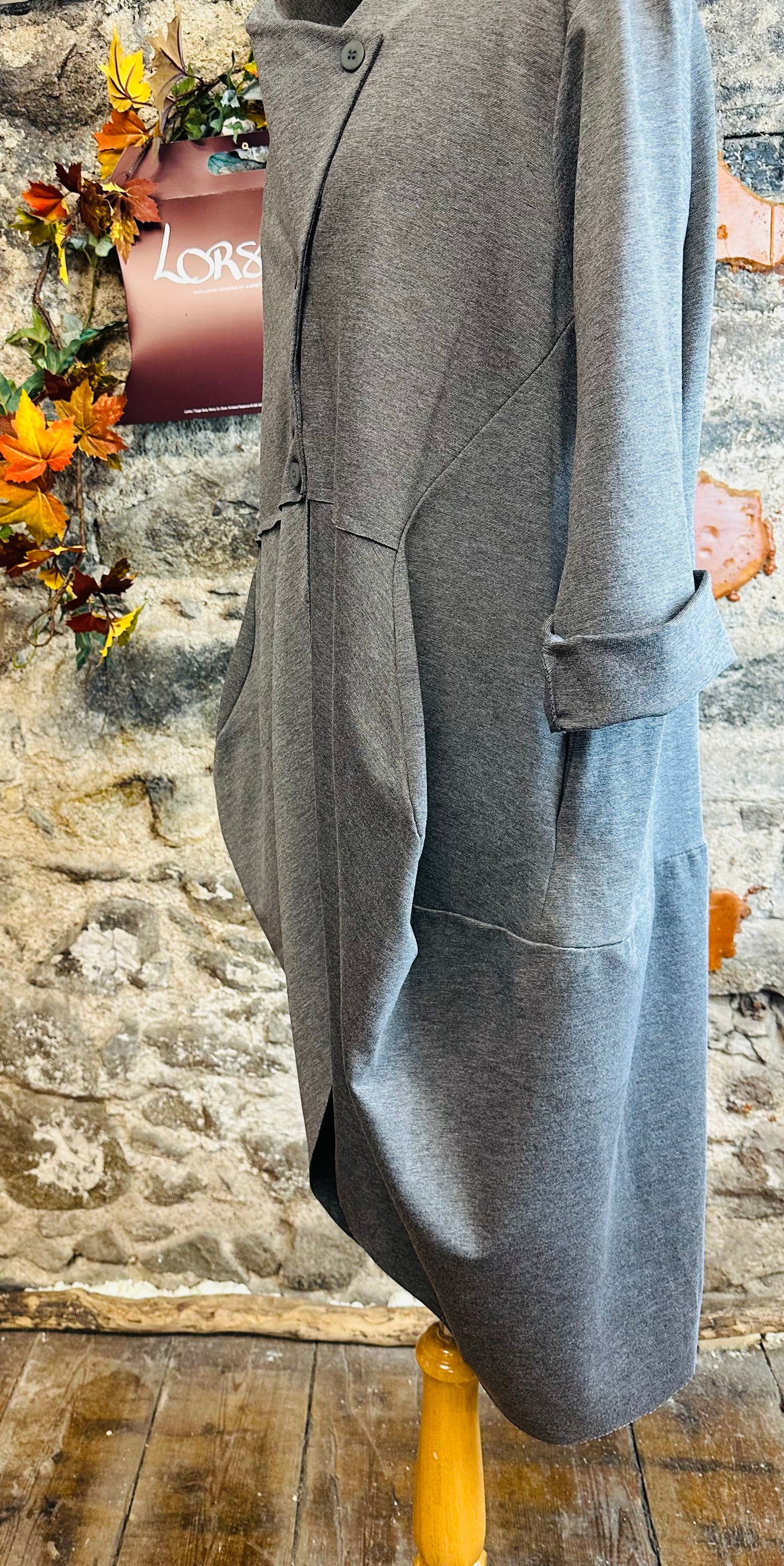 “Marianna” charcoal Italian cocoon dress coat