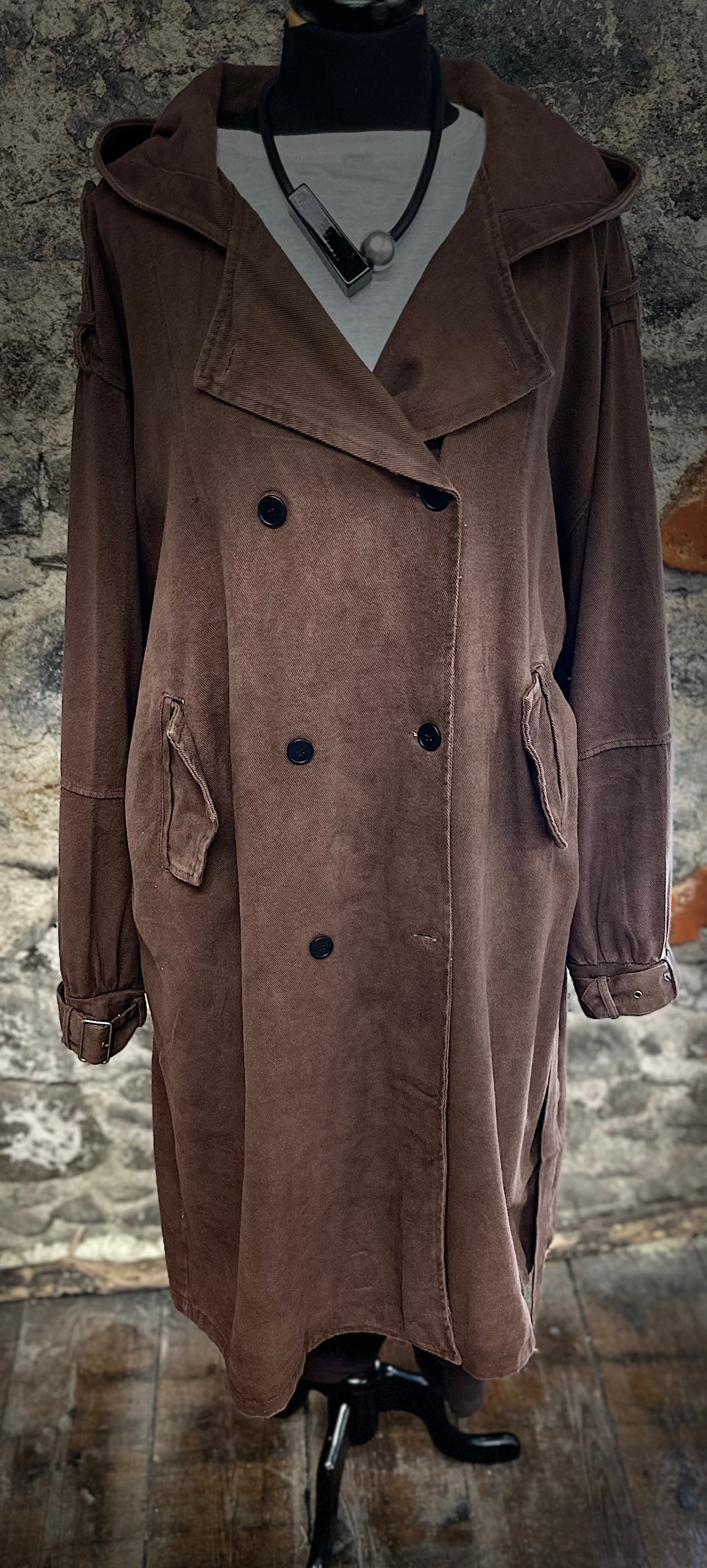“Felicity “ coco brown hoided Italian trench coat