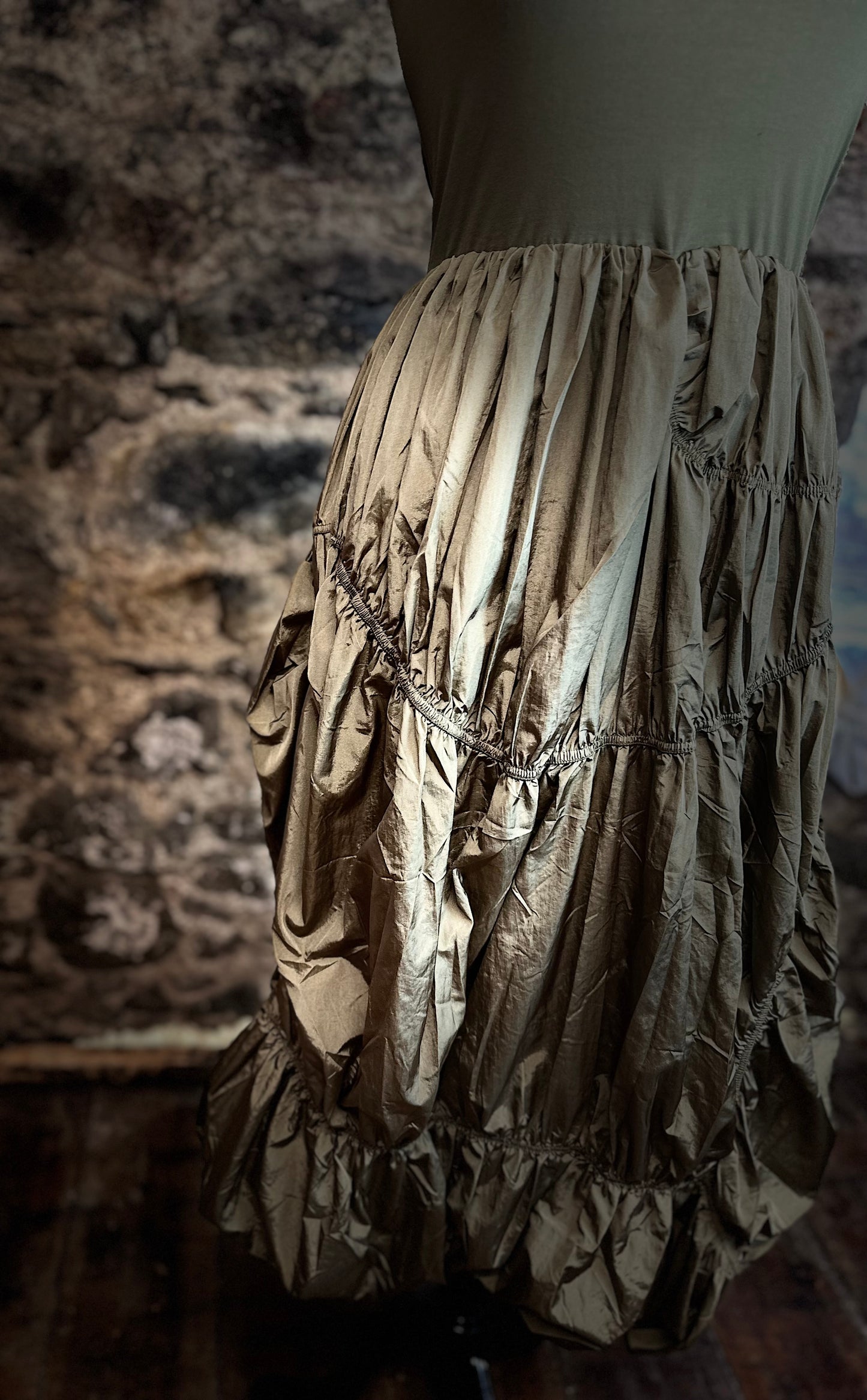“Raina” kaki Italian mixed fabric  dress
