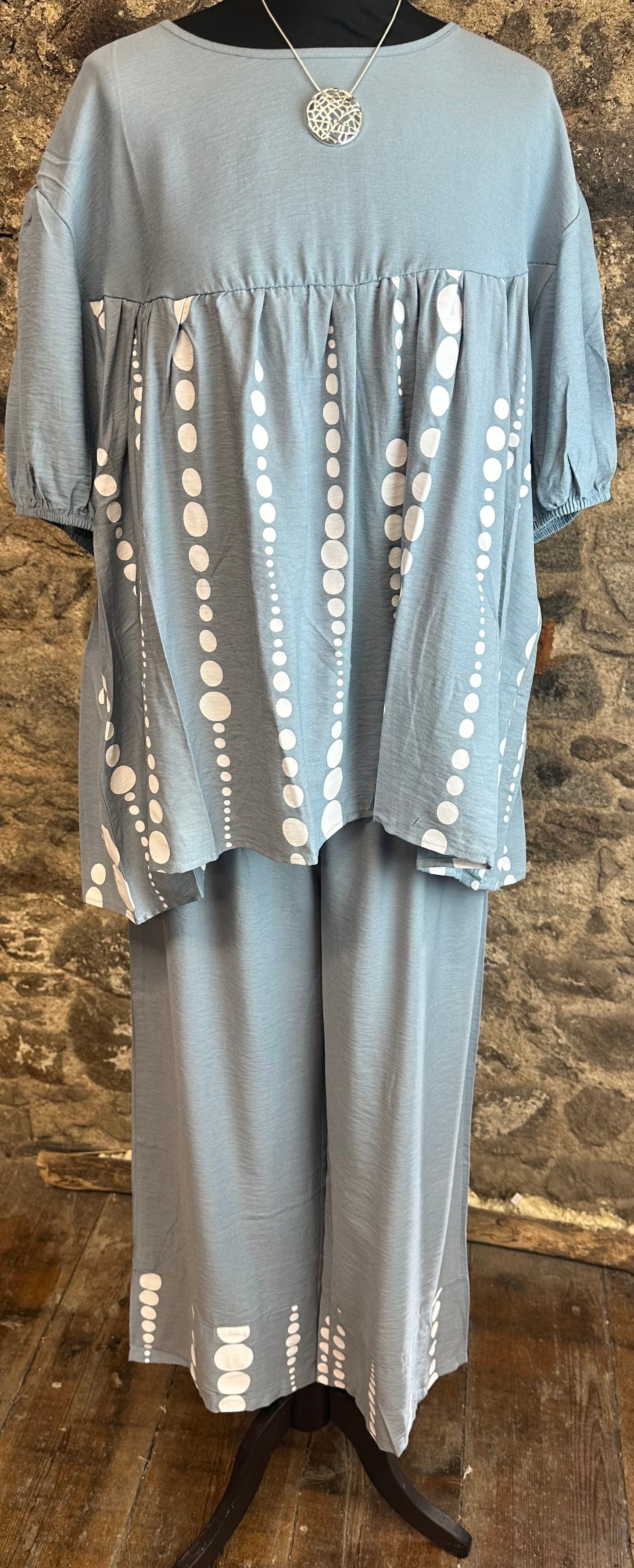“Davina “ cloudy blue Italian gathered empire line tunic