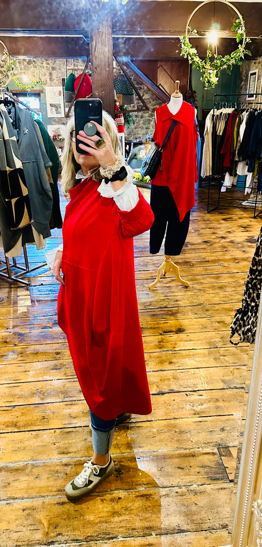 “Marianna “ ruby red Italian drape dress coat