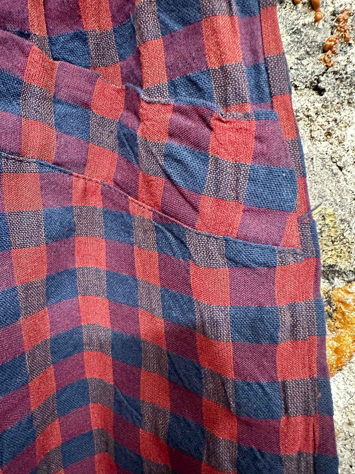 “Riley “ burgundy and navy Italian plaid cocoon pants