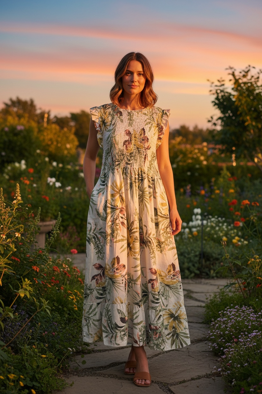 “Camellia “ Ivory Italian summer dress