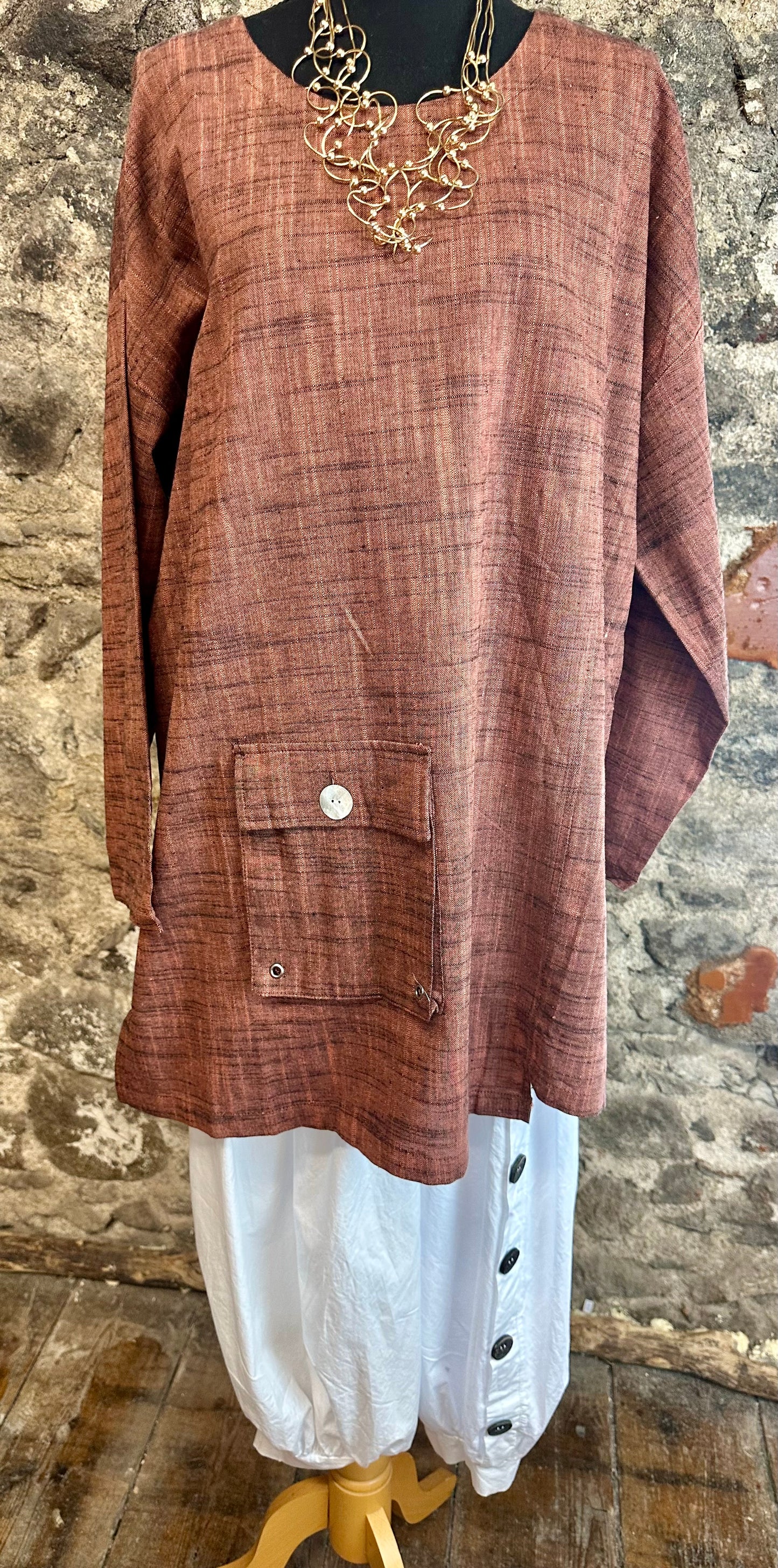 “Ava “ linen blend Italian tunic copper