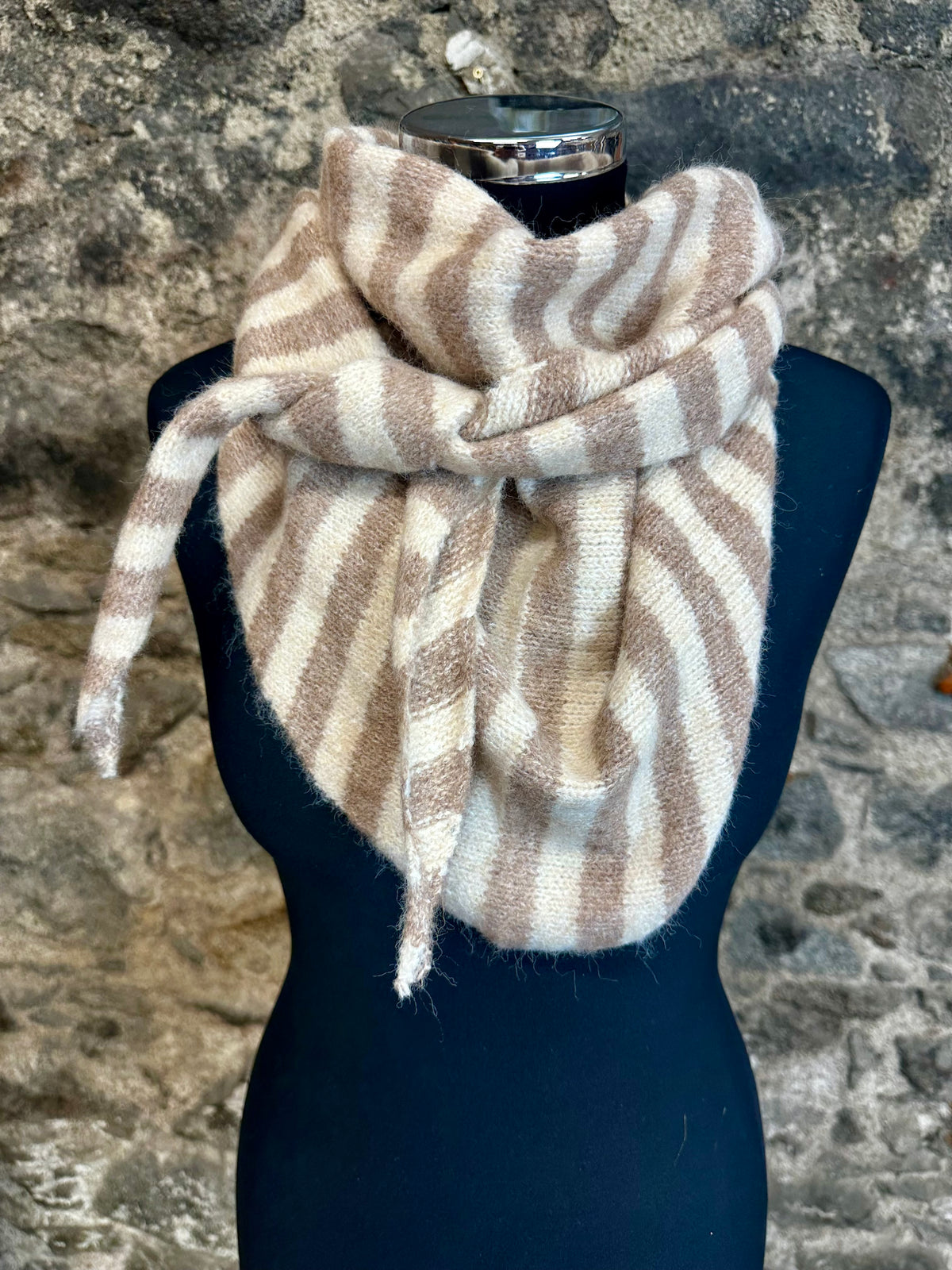 Nelly ..Mocha  and cream strip Bretton triangle knit